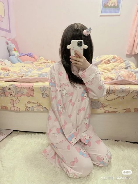 My Melody Pjs, Kawaii Pajamas Aesthetic, Sanrio Pjs Aesthetic, Cutecore Pjs, Sanrio Pjs, My Melody Pajamas, Cute Pink Pajamas Aesthetic, Kawaii Pjs, Kawaiicore Pajamas