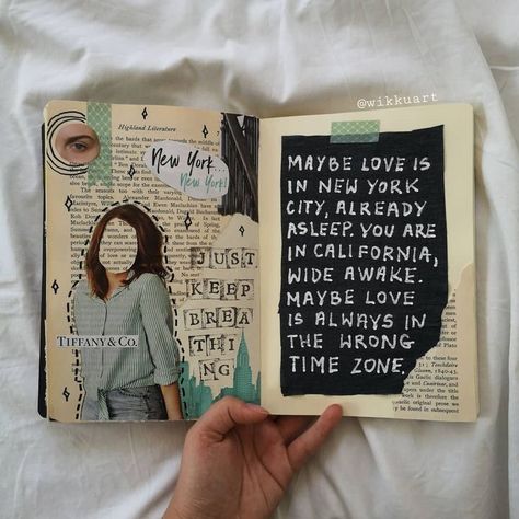 wiktoria on Instagram: “"Maybe love is always in the wrong time zone" 🕐 Quote by Sarah Kay & @peekaye . . . . . . . #art #artjournal #artjournals #journals…” Journal Inspiration Quotes, Maybe Love, Kunstjournal Inspiration, Art Journal Challenge, Art Journal Prompts, Bullet Journal Aesthetic, Sarah Kay, Art Journal Techniques, Wrong Time