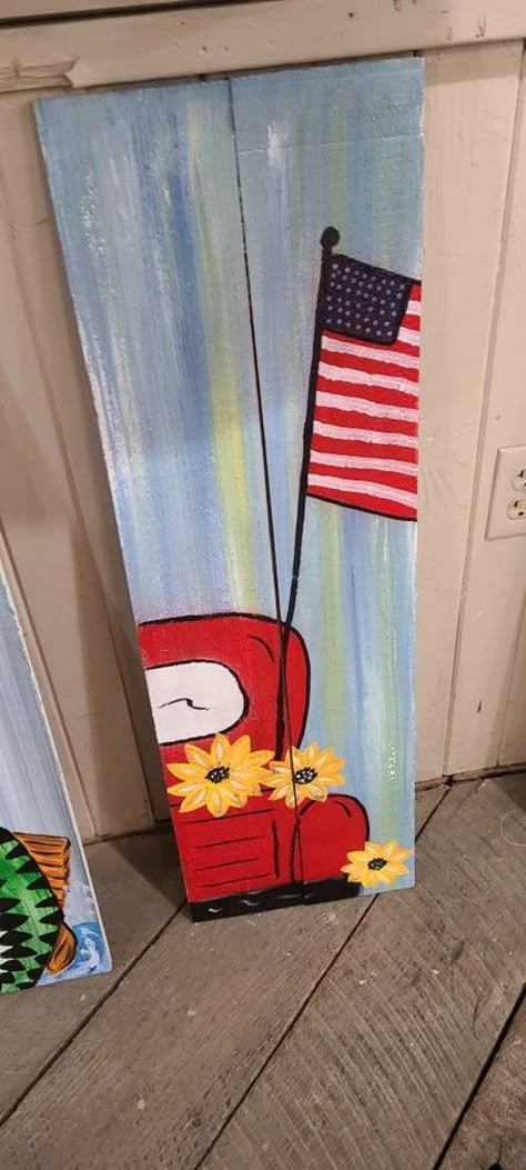 Check out this item in my Etsy shop https://www.etsy.com/listing/1381882920/truck-with-flag-35-inch Wooden Board Painting Ideas, Patriotic Art Ideas, Patriotic Porch Signs, Porch Decor Farmhouse, Porch Boards, Spring Signs, Porch Leaners, Patriotic Porch, Painted Wooden Signs