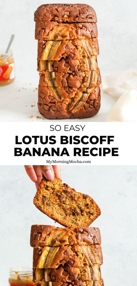 Here's how to make the best Lotus Biscoff banana bread. It's quick, easy, moist and tastes incredible. This Biscoff loaf cake is so good! via @MyMorningMocha Biscoff Banana, Honeycomb Recipe, Pudding Banana, Best Banana Bread Recipe, Bread Banana, Biscoff Recipes, Biscoff Cake, Recipes Banana, Banana Bread Loaf