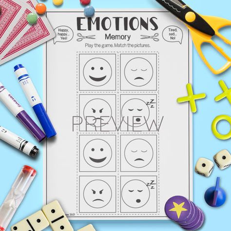 Emotions-Memory English Speaking Game, Preschool Emotions, English Preschool, Esl Preschool, Speaking Games, Activity For Preschool, Happy Emotions, Esl Activities, Emotional Child