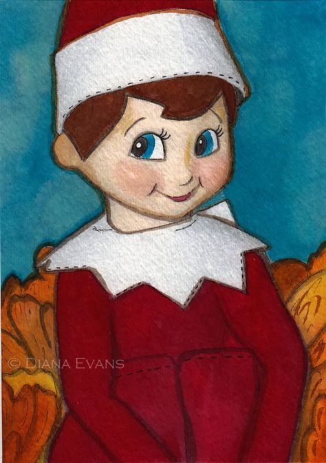 Elf On Shelf Painting, Elf On The Shelf Illustration, Elf On The Shelf Drawing, Christmas Paint Night, Drawing Ideas Christmas, Sweet December, Elf Illustration, 2022 Drawing, Elf Buddy