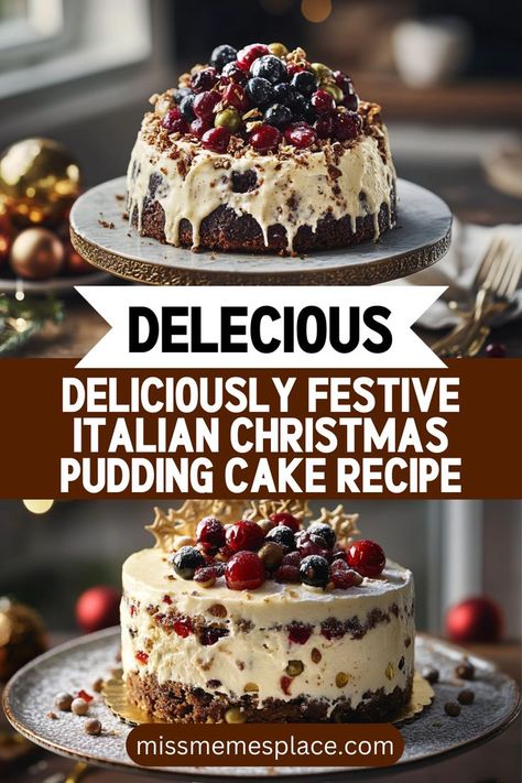 Treat your taste buds to a slice of joy with this delicious Italian Christmas pudding cake recipe. Crafted with a harmonious mix of dried fruits, nuts, and warm spices, this cake is a true celebration of festive flavors. The preparation may take some time, but the result is worth every minute, as you’ll create a moist and flavorful cake that embodies the spirit of the holidays. Dive into the joy of holiday baking and make this delightful Italian dessert the star of your festive feasts. Christmas Pudding Cake, Italian Christmas Desserts, Italian Christmas Cake, Pudding Cake Recipe, Italian Desserts Traditional, Italian Dessert, Christmas Cake Recipes, Italian Christmas, Christmas Food Desserts