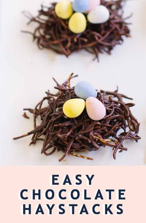 Easy Chocolate Haystacks Birds Nest Cookies Recipe Birds Nests Recipe, Edible Bird's Nest, Birds Nest Cookies, Chocolate Haystacks, Easter Birds Nest, Chocolate Nests, Easy Easter Treats, Easter Nests, Easter Brunch Food