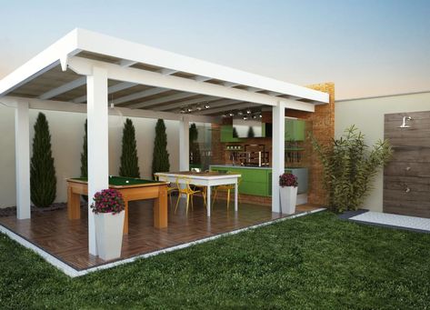 ¡Divinos y hogareños! 10 quinchos y parrillas con pasto natural (de Paula Meggiolaro) Pasto Natural, Pool Pergola, Pool Shade, Backyard Layout, Pool Landscape Design, Backyard Fireplace, Back Garden Design, Pergola Design, Backyard Pavilion