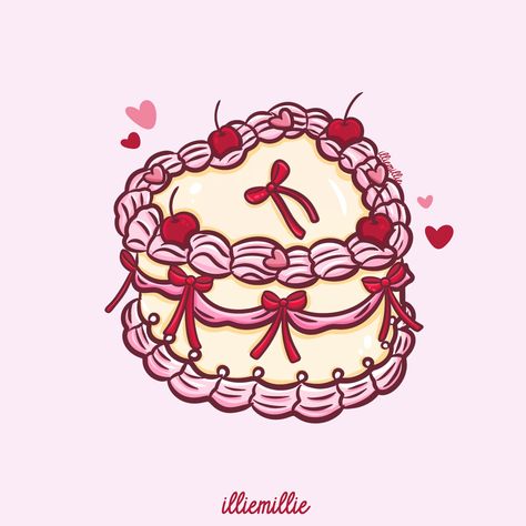 Give me all the Valentine’s Day vibes 🎀🍒💕🍰 #valentinecake #vintagecake #illustration #artistsoninstagram #stickershop #cakeinspo… | Instagram Doodle Cake, Tea Time Illustration, Bold Minimalism, Valentines Day Drawing, Valentines Illustration, Dessert Illustration, Cake Drawing, Cake Illustration, Birthday Card Drawing