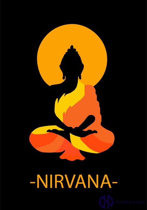 Nirvana Spiritual, Nirvana Buddhism, Glass Photography, Lord Buddha, Shirts Ideas, Nirvana, Black Paint, Yellow Orange, Buddhism