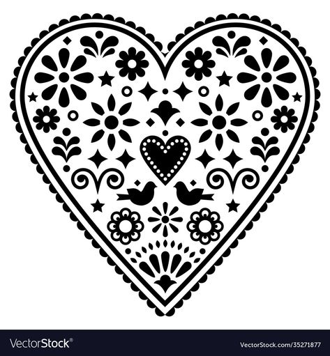 Happy Black And White, Heart Vector Design, Folk Art Heart, Floral Folk Art, Irish Pattern, Aboriginal Patterns, Navajo Print, Heart Vector, Heart Tattoo Designs