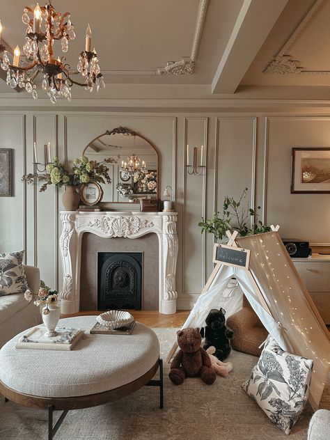 French Chateau Fireplace, Parisian Chic Decor, Cast Stone Fireplace Surround, Concrete Fireplace Surround, Pretty In The Pines, Cast Stone Fireplace, Dallas House, Stone Fireplace Surround, French Fireplace