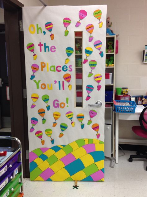 Oh, the Places You'll Go! - classroom door Dr Seuss Classroom Door Decorations, Dr Seuss Classroom Door, Room Door Ideas, Classroom Door Decorations, Classroom Door Displays, Dr Seuss Classroom, Classroom Decor Middle, Seuss Classroom, Classroom Decor High School