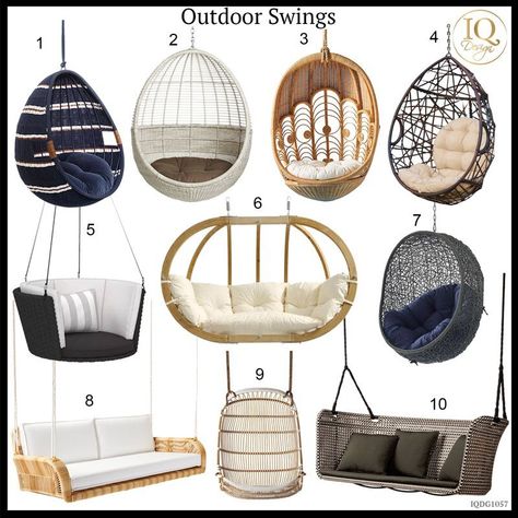 10 Outside Swings To Update Your Front Porch or Backyard • IQ Design Hanging Chair Front Porch, Swinging Couch Indoor, Big Hanging Chair, Hanging Deck Chair, Hanging Swings Outdoor, Hanging Patio Chair, Hanging Chairs Outside, Swinging Porch Chair, Hanging Chair In Living Room