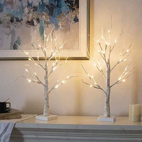 Pre Lit Twig Tree, White Christmas Tree Lights, Twig Christmas Tree, Christmas Tree With Lights, Tree With Lights, White Birch Trees, Twig Tree, Warm White Led Lights, Easter Tree Decorations