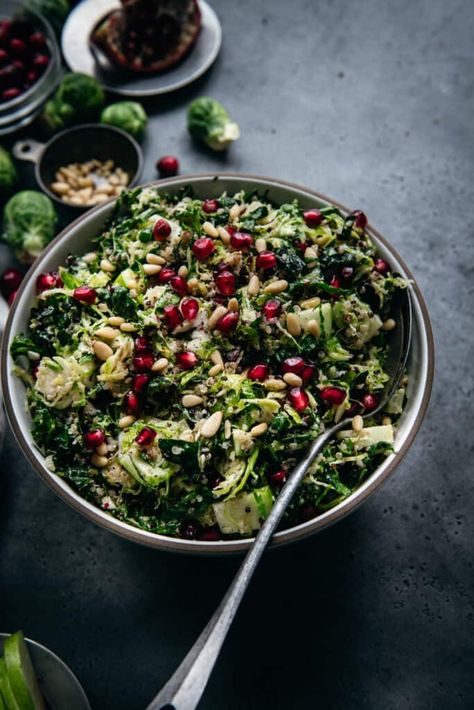 Brussels Sprout Kale Salad with Cranberry Vinaigrette | Crowded Kitchen Shaved Brussel Sprout Salad, Cranberry Vinaigrette, Salad Recipes Gluten Free, Thanksgiving Side Dishes Healthy, Shaved Brussel Sprouts, Crowded Kitchen, Thanksgiving Salad, Vegan Mashed Potatoes, Sprout Salad