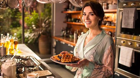 Waffles recipe - BBC Food Nigella Kitchen, Passion Fruit Ice Cream, Fruit Ice Cream, Silky Robe, Breakfast Waffles, Fruit Ice, Nigella Lawson, Domestic Goddess, Waffle Recipes