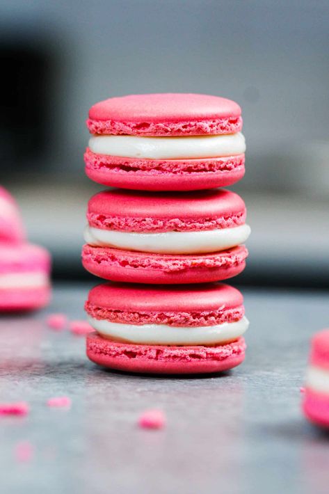 Macaron Troubleshooting, Pink Macarons, French Macarons Recipe, Creamed Eggs, French Macarons, Macaron Recipe, Gel Food Coloring, Recipe Steps, Cookie Inspiration