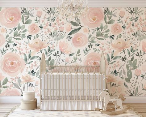 Watercolor Flower Nursery, Kindergarten Wallpaper, Floral Wall Decals, Nursery Wall Murals, Nursery Mural, Olivia Rose, Flower Wall Decals, Rose Wall