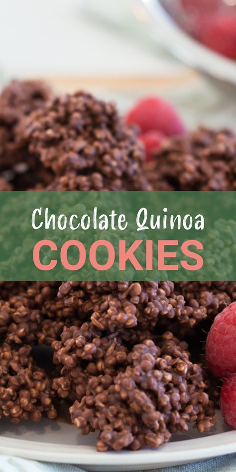 If you want to make a delicious recipe that’s really easy and will impress your family and guests, then you won’t want to miss these joyful and tasty puffed quinoa chocolate cookies.   One of the things I like about this recipe is its secret ingredient (not-so-secret actually, since it’s in the title of the recipe ha ha) that adds an extra layer (and nutrition!) to the cookies. 💞 Recipes Using Puffed Quinoa, Puffed Quinoa Treats, Quinoa Recipes Dessert, Puffed Quinoa Recipes, Quinoa Cookies Recipes, Quinoa Dessert Recipes, No Bake Chocolate Cookies, Healthy Apple Pie Oatmeal, Cookies No Bake