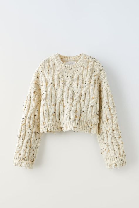 Knitwear for Girls | ZARA United States White Wide Leg Jeans, Zara Knitwear, Unisex Sweater, Knitted Tops, Embroidered Sweater, Knitwear Tops, Beige Sweater, Knitted Tshirt, Knit Outfit