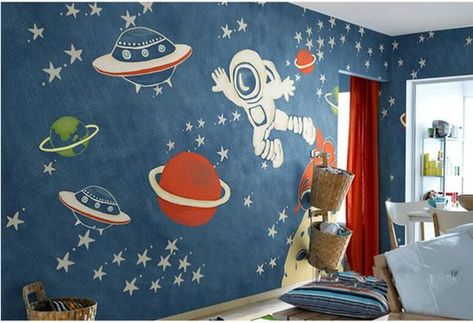 Loft Playroom, Room Wall Mural, Wall Ceramic, Planets And Stars, Kids Room Murals, Classroom Makeover, Nursery Room Boy, Bedroom Wall Paint, Wallpaper Walls Decor