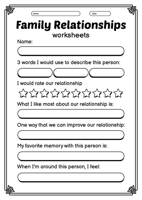 Healthy Family Relationships Worksheets Family Relationships Worksheets, Family Counseling Activities, Relationships Worksheets, Healthy Family Relationships, Family Therapy Worksheets, Emotional Journal, Family Therapy Activities, Relationship Worksheets, Positive Classroom Environment