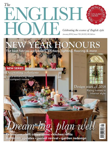 For lovers of the countryside and traditional homes, The English Home magazine subscription is the ideal way to get the glossiest news and updates on gorgeous country home trends delivered direct to your door. Filled with beautiful real homes with elegant interior design from every corner of the UK (and in every style – whether you prefer a seaside cottage or a regency period property), it’s guaranteed an inspiring read from start to finish. British Home Design, British Style Interior, British Kitchen, 21st Anniversary, English Christmas, English Home, British Home, New Year Designs, Home Magazine