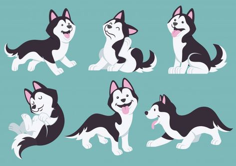 Husky Cartoon, Husky Drawing, Cute Husky, Dog Cartoon, 강아지 그림, Dog Vector, Dog Illustration, Husky Dogs, Dog Drawing