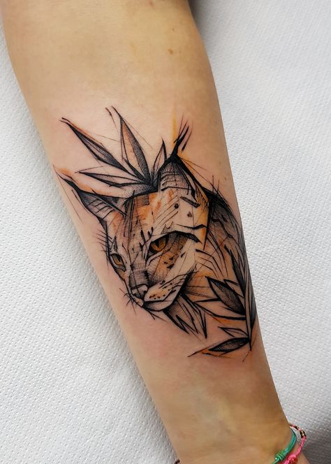 Lynx Tattoo done by Laetiripper at Wild Tattoo Shop ! #graphic #graphictattoo #design #tattooist Japanese Art Tattoo, Lynx Tattoo, L Tattoo, Map Tattoos, Wild Tattoo, Cat Tattoo Designs, Sketch Tattoo Design, Cool Small Tattoos, Calf Tattoo