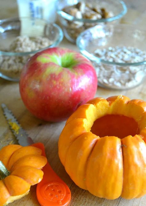 This Apple Crisp Stuffed Mini Pumpkin recipe is a fun fall dessert that combines two of the season's most iconic foods! #dessert #minipumpkins #recipe #howto #fall #apples #crisp #easy #recipe Apples Crisp, Fun Fall Desserts, Apple Crisps, Cinderella Pumpkin, Recipe Icon, Pumpkin Recipe, Fall Apples, Fall Dessert, Mini Pumpkins