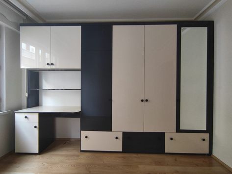 Custom Large Wardrobe Big Cabinet / Desk Wooden Bedroom / - Etsy Australia Study Cabinet Design Modern, Bedroom With Wardrobe And Study Table, Wardrobe With Working Desk, Wardrobe With Table Design, Desk And Wardrobe Combination, Built In Wardrobe With Desk, Desk With Wardrobe, Wardrobe With Desk, Small Bedroom Inspiration