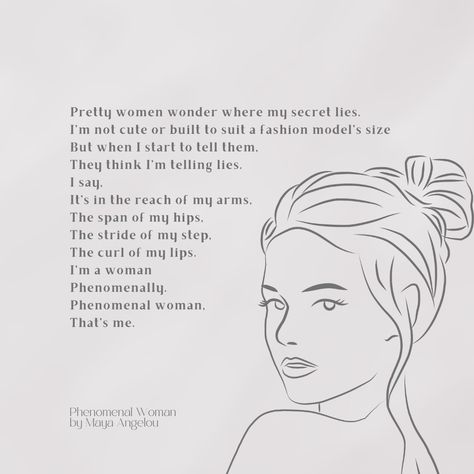 ‘Phenomenal Woman’ by Maya Angelou defies the stereotypes women are often faced with today. It is a poem filled with strength and determination. Visit poemanalysis.com to learn more! Follow us for more helpful tips!💡 #poem #shortpoem #poemquotes #poetry #mayaengelou Maya Angelou Poems Poetry, Maya Angelou Quotes About Women, Phenomenal Woman Poem, Maya Angelou Phenomenal Woman Poem, Mya Angelou Phenomenal Women, Maya Angelou Poems, Poem Analysis, Poetic Devices, Telling Lies