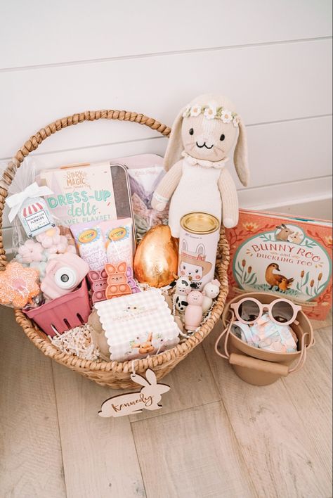 Little boy Easter Basket, little girl Easter Basket, toddler Easter basket ideas, Easter basket stuffers, cute Easter baskets for toddlers, Pottery Barn Kids Seagrass Easter Basket, Easter Candy, Cuddle and Kind Doll