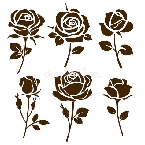 Flower icon. Set of decorative rose silhouettes stock illustration Illustration Rose, Flower Icon, Rose Stencil, Rose Illustration, Flower Icons, Flower Stencil, Silhouette Stencil, Stencil Patterns, Rose Icon