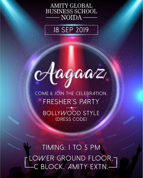 Inviting all the MBA (2019-21) & BBA (2019-22) students to be there at AAGAAZ, and start college life with a bang! Get ready to dance till you get sore. #Aagaz #Aagaz2019 #Freshersparty #AGBS #AGBSNoida College Fest Invitation Card, Invitation For Freshers Party, Freshers Day Names, Theme For Freshers Party In College, Unique Names For Freshers Party, College Freshers Party Invitation Card, Freshers Party Name Ideas, Freshers Day Poster, Freshers Invitation