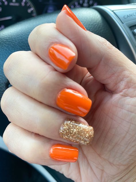 Orange September Nails, Nails Short Orange, Fall Pedicures, Sports Nails, Nail Glam, Orange Nail Designs, Orange Nail, Halloween Colors, September Nails