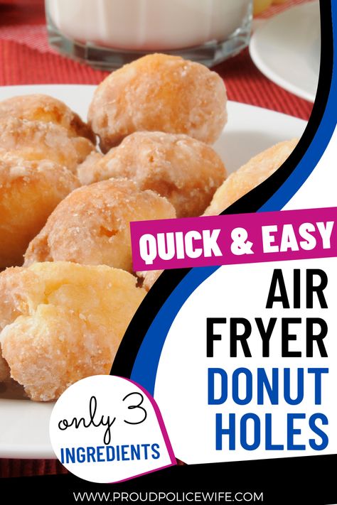 These made-from-biscuit air fryer donut holes take less than 5 minutes to make in the air fryer and are absolutely delicious! Try them now! Donut Holes In Air Fryer, 2 Ingredient Air Fryer Donut Holes, Air Fried Donut Holes, Airfryer Donut Holes, Air Fryer Donut Holes Biscuits, Air Fryer Donut Holes Recipes, Air Fry Donut Holes, Easy Air Fryer Donut Recipes, Donut Holes Recipe Air Fryer