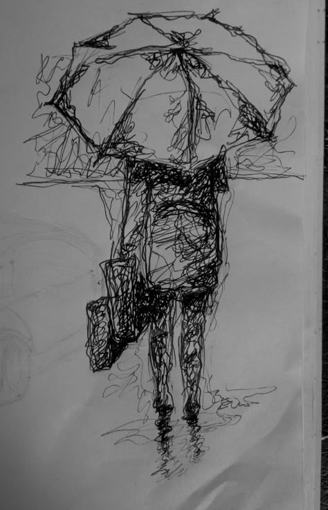 #rain #lady #umbrella #box #pen #sketch #maths class Raining Drawing Sketches, Rain Scenery Drawing, Person In The Rain Drawing, Ink Sketch Ideas, Person With Umbrella Reference, Raining Sketch, Quick Pen Sketches, Rain Art Drawings, Rain Drawing Sketches