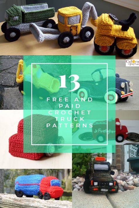 Crochet Excavator Free Pattern, Crochet Truck Pillow, Crochet Bulldozer Pattern, Crochet Semi Truck Free Pattern, Crochet Dump Truck, Crochet Truck Pattern, Truck Crochet Pattern Free, Crochet Vehicles Free Pattern, Crochet Tractor Pattern Free