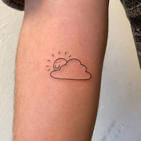 Sun And Cloud Tattoo, Cloud Tattoo Design, Clouds Tattoo, Peace Sign Tattoos, Floral Back Tattoos, Forever Tattoo, Sun Tattoo Designs, Sunset Tattoos, Rainbow Tattoos