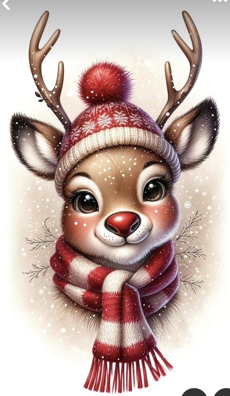 Classic Christmas Images, Draw A Reindeer, Reindeer Drawing, Cartoon Reindeer, Merry Christmas Pictures, Reindeer Face, Christmas Artwork, Holiday Pictures, Christmas Characters