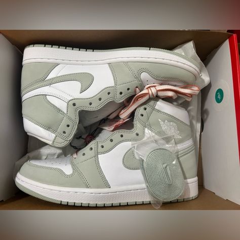 Shop cjones36's closet or find the perfect look from millions of stylists. Fast shipping and buyer protection. New in box Fight club verified Sage Green Nike Shoes, Custom High Top Air Force 1, Cute Green Stuff, Womens Jordans Sneakers, Cute Air Jordans, Sage Green Shoes, Green Nikes, Jordans Green