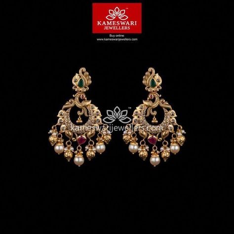 Latest antic earrings collection Kameswari Jewellers, Buy Earrings Online, Gold Earrings Indian, Gold Jhumka Earrings, Indian Jewelry Earrings, New Gold Jewellery Designs, Gold Earrings Models, Gold Jewelry Simple Necklace, Gold Bridal Jewellery Sets