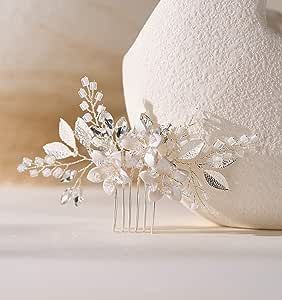 Material: Delicate wedding hair accessory made of exquisite crystals, white ceramic flower, light gold plated leaves, soft alloy wire,100% handmade and well crafted. Hair Accessories For Brides, Crystal Wedding Hair Accessories, Pearl Hair Comb Wedding, Bridesmaid Hair Clips, Crystals White, Hair Comb Clips, Wedding Hair Comb, Wedding Hair Clips, Bride Hair Accessories