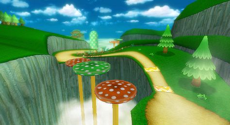 Mushroom Gorge from Mario Kart Wii Wii Aesthetic Wallpaper, Wii Sports Resort, Mario Kart Wii, Wii Sports, 2010s Nostalgia, Funny Feeling, Super Mario Art, Mario Art, Old Games