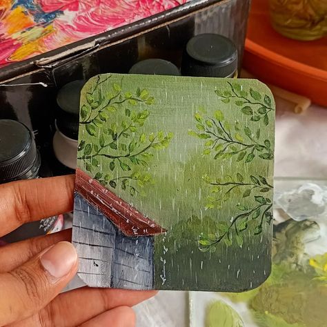 Calm, creative and green 💚🌿✨ . . Using @granotone acrylic paints ✨ . . #acrylicpainting #paintingforbeginners #rainpainting #aestheticpainting #artinspiration . . (Acrylic painting ideas, monsoon vibes, aesthetic painting, painting for beginners, art, artist, art explore) . . . How's rain treating your city? Rain Scenery Painting, Gouache Journal, Monsoon Painting, Quick Acrylic Painting, Green Aesthetic Painting, Aesthetic Gouache Art, Cultural Drawing, Acrylic Scenery, Acrylic Colour Painting