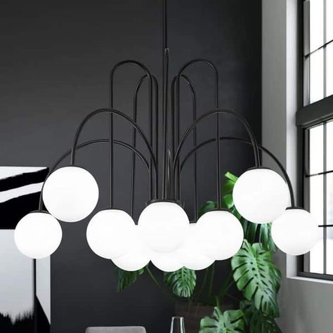 6/ 10-Light Modern Glam Sputnik Linear Branch Cluster Pendant Opaque Glass Globe Bubble Chandelier - On Sale - Bed Bath & Beyond - 40046233 Glass Bubble Chandelier, Glass Globe Chandelier, Chandelier Glass, Cluster Pendant Lighting, Bubble Chandelier, Glass Bubble, Glass Globes, Geometric Chandelier, Globe Chandelier