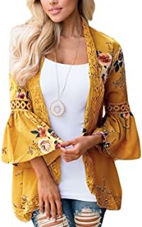 Amazon.com: bohemian - Clothing / Women: Clothing, Shoes & Jewelry Gilet Kimono, Very Short Dress, Puff Sleeve Cardigan, Mode Kimono, Floral Print Kimono, Boho Cardigan, Flare Long Sleeve, Women Jackets, Floral Print Chiffon