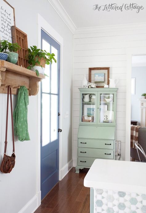 Dining Room By Front Door, Entry Door Colors, The Lettered Cottage, Lettered Cottage, Colorful Cottage, Cottage Door, Airy Room, Cottage Farmhouse, Farmhouse Dining Room