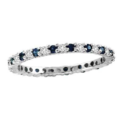 Blue Sapphire and 1/4 CT. T.W. Diamond Eternity Band in 14K White Gold Zales Sapphire Eternity Band, Diamond Eternity Wedding Band, Eternity Ring Gold, Diamond Eternity Band, White Gold Set, Anniversary Jewelry, Eternity Band Ring, Eternity Wedding Band, Jewelry Rings Diamond