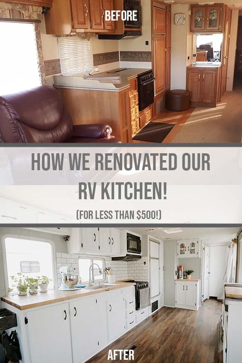 How We Renovated our RV Kitchen on a Budget! - Megan Jones Bright Modern Farmhouse, Rv Backsplash, Rv Kitchen Remodel, Easy Kitchen Renovations, Rv Decor Ideas, Kitchen Renovation Diy Ideas, Mobile Home Kitchens, Rv Remodel Ideas, Rv Inspiration