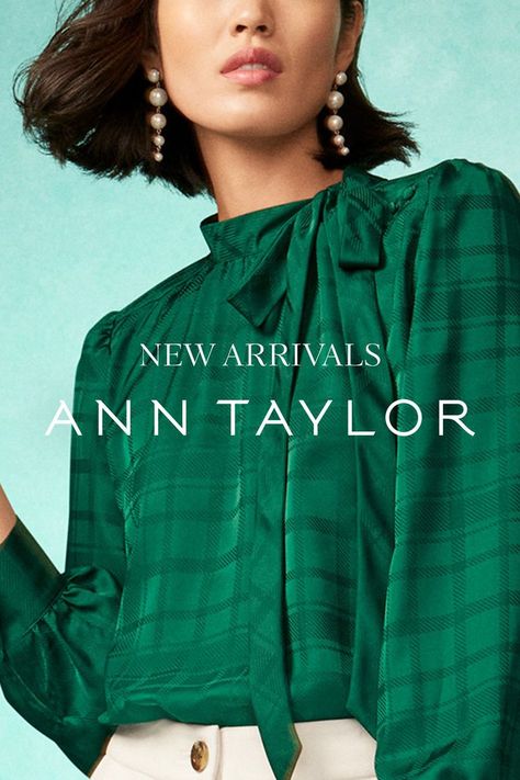 Liven up your holiday season with Ann Taylor’s new arrivals. From statement patterns to vibrant colors, these styles are timeless (with a twist). Explore the latest. Silk Top Outfit, Ann Taylor Outfit, Cottage Fashion, Green Silk Top, Guess Clothing, Party Wear For Women, Professional Work Outfit, Latest Fashion Trends For Women, Wool Sweaters Womens